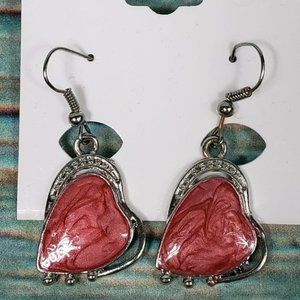 Red & Silver Resin Sideways Heart Drop Earrings NWT
